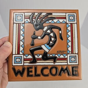 Earthtones Hand Glazed Decorative Ceramic Art Welcome Kokopelli Tile